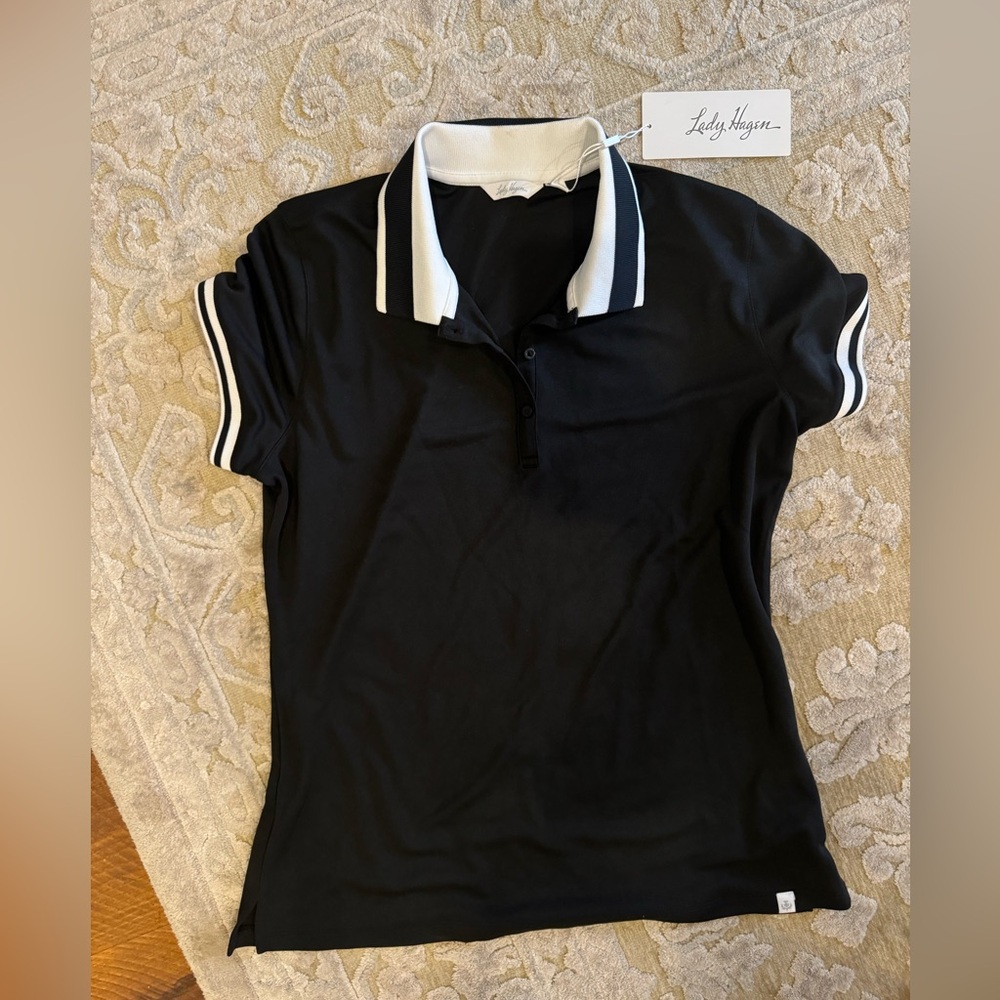 Lady Hagan black and white golf polo, medium, NWT